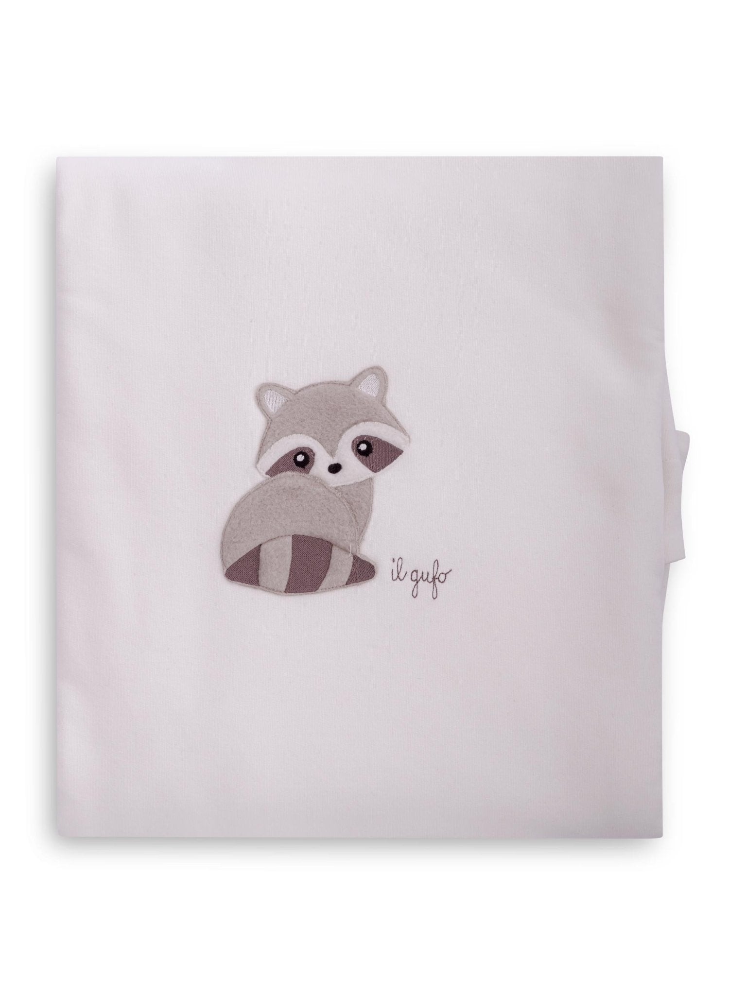 Coperta per neonati Il Gufo bianca con ricamo procione sul davanti - Rubino Kids