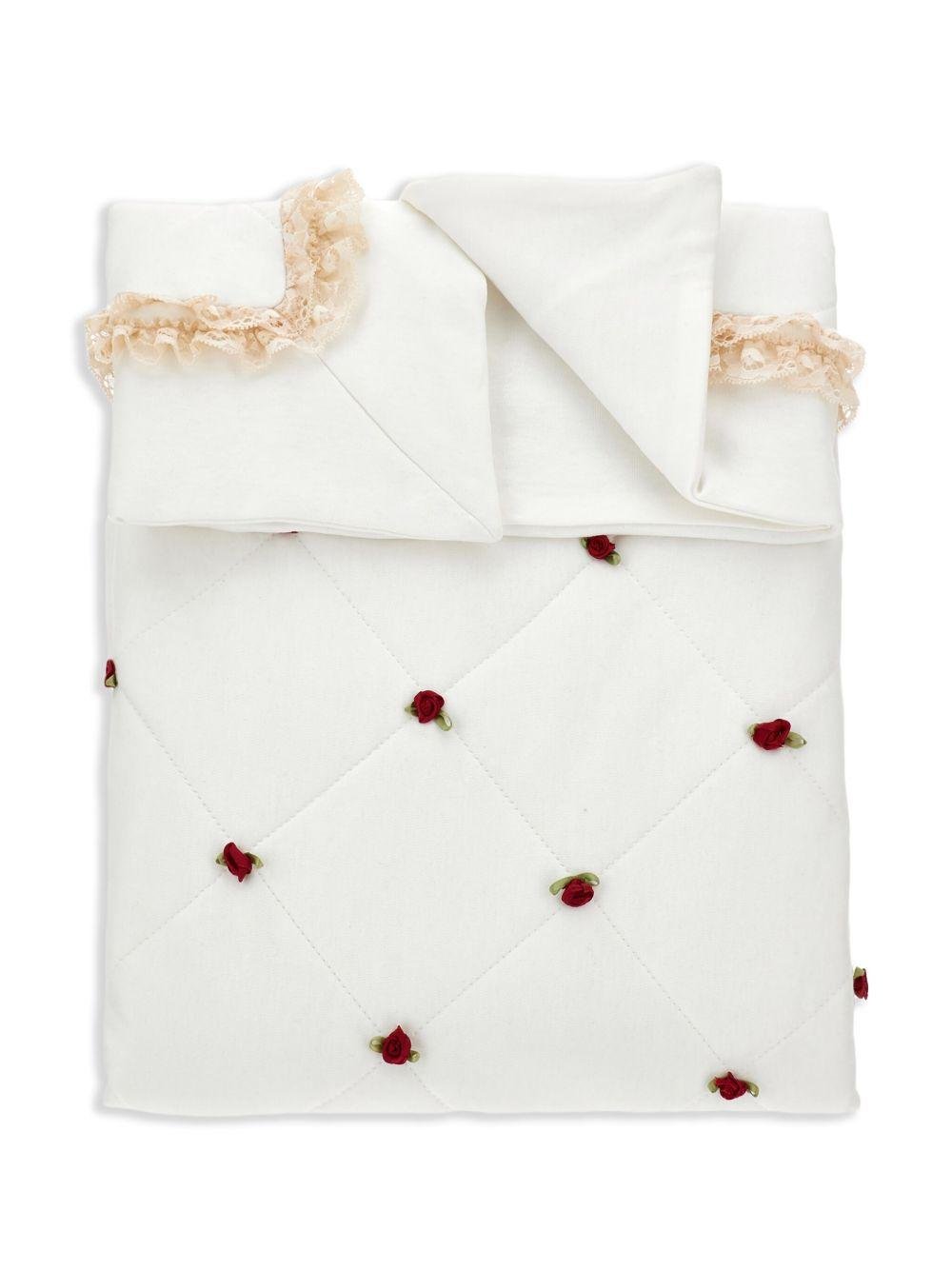 Coperta per neonati Monnalisa bianca con applicazione a fiori - Rubino Kids