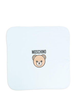 Coperta per neonati Moschino Kids azzurra con motivo Teddy Bear
