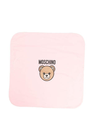 Coperta per neonati Moschino Kids rosa con motivo Teddy Bear