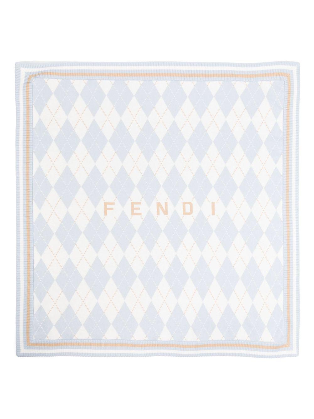 Coperta per neonato Fendi Kids azzurro con ricamo geometrico - Rubino Kids