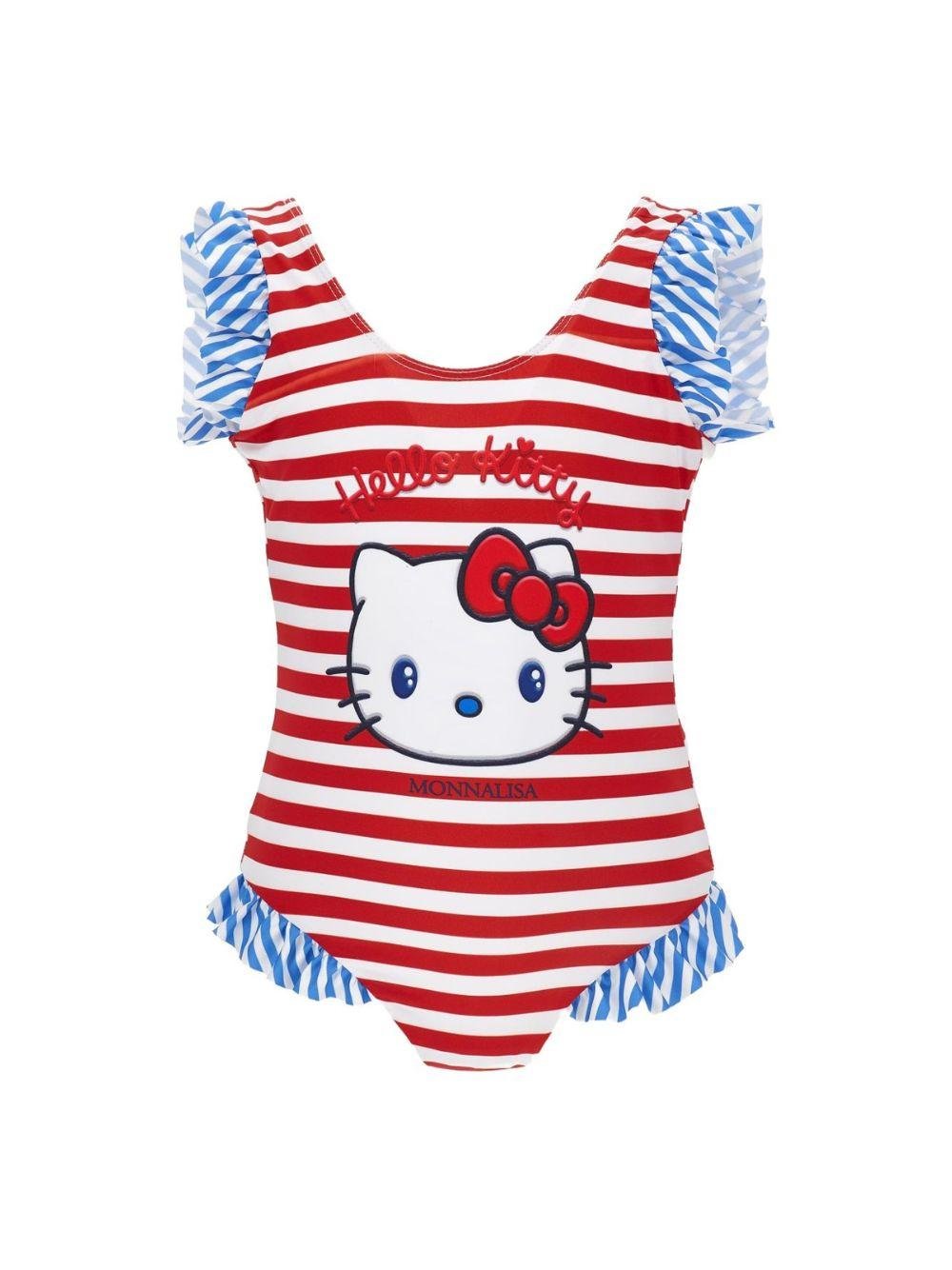 Costume intero per bambina Monnalisa x Sanrio Hello Kitty bianco e rosso a righe - Rubino Kids