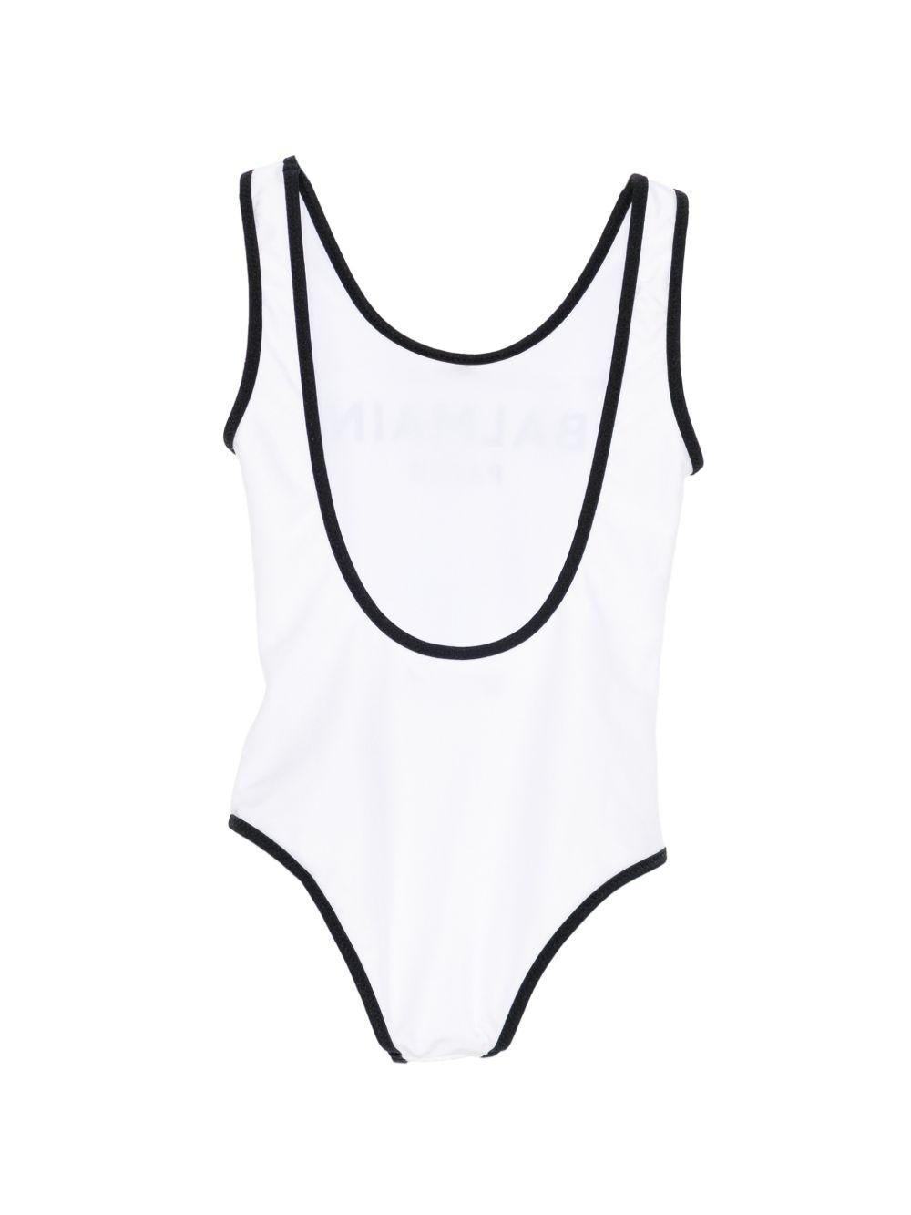 Costume per bambina Balmain Kids bianco con stampa logo sul davanti - Rubino Kids
