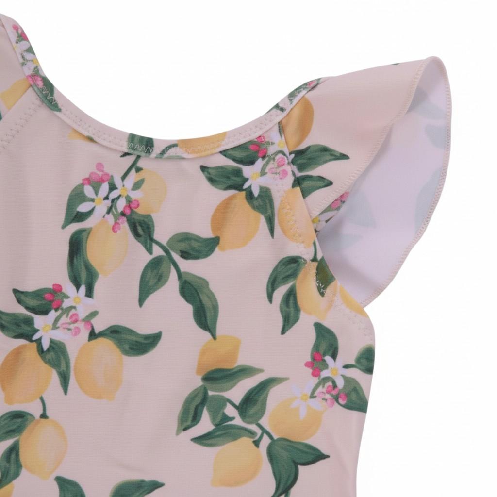 Costume per neonata Molo beige con stampa limoni - Rubino Kids