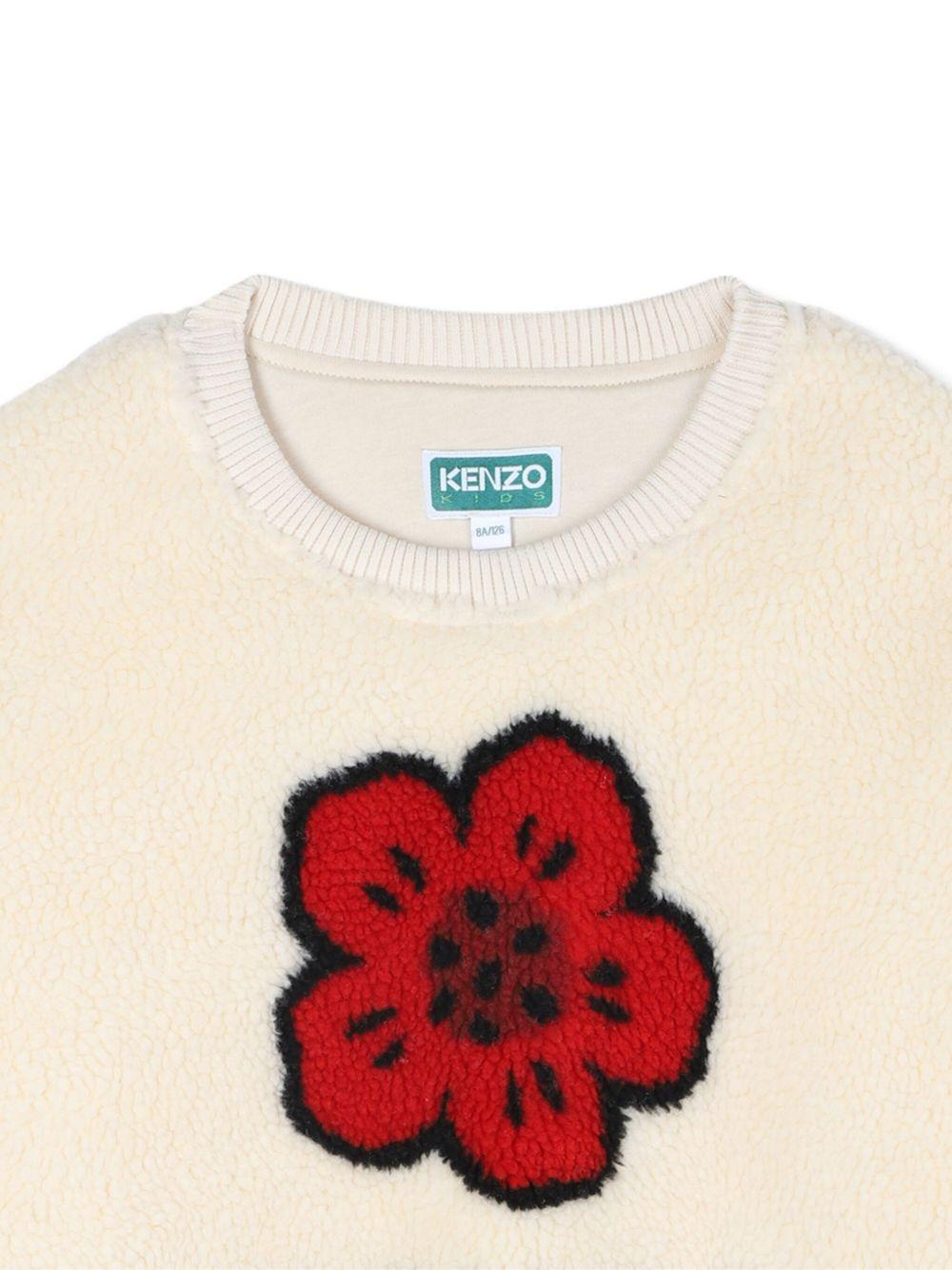 Felpa Boke Flower per bambina Kenzo Kids beige con girocollo a coste - Rubino Kids