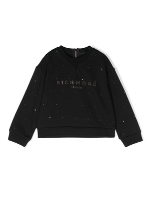 Felpa con borchie per bambina John Richmond Junior nero con girocollo