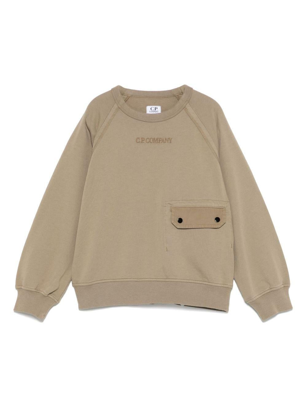 Felpa con logo ricamato per bambino C.P. Company Kids beige con tasca frontale - Rubino Kids