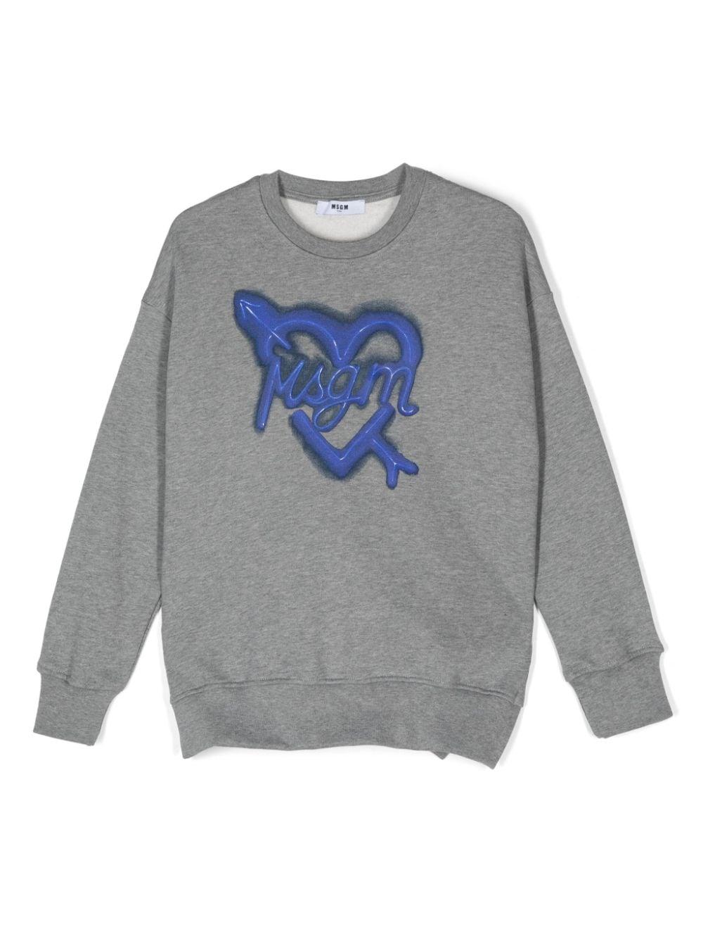 Felpa con stampa logo per bambina MSGM Kids grigio con girocollo - Rubino Kids