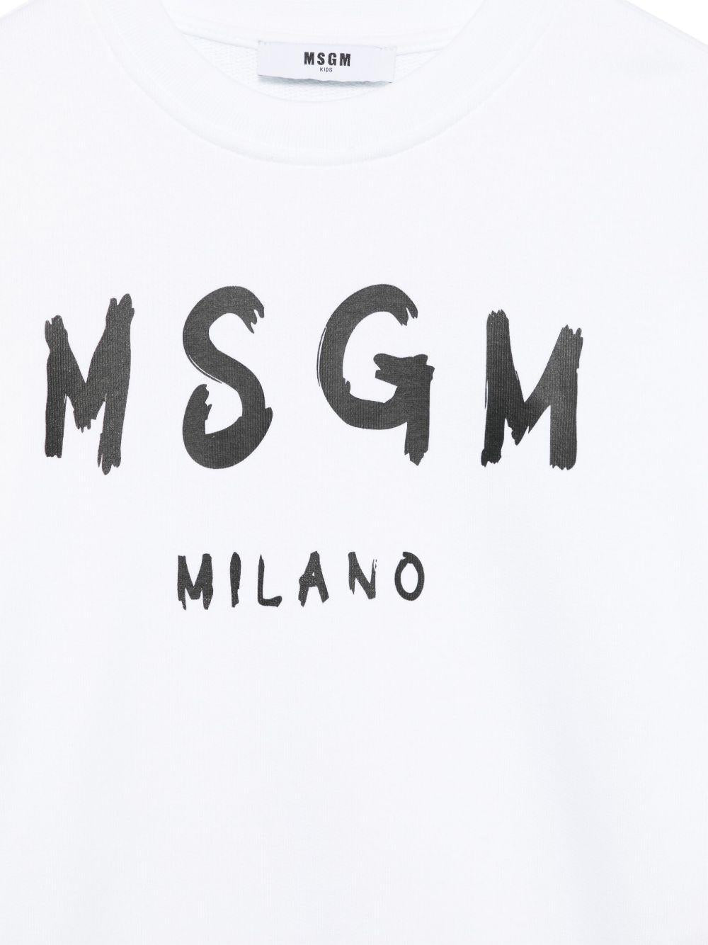 Felpa con stampa logo per bambino MSGM Kids bianco con orlo a coste - Rubino Kids