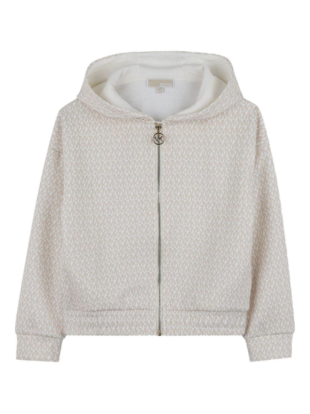 Felpa con zip per bambino Michael Kors Kids beige con stampa logo all - over - Rubino Kids