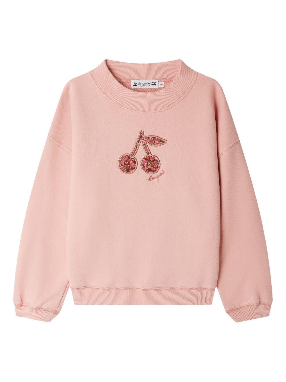 Felpa per bambina Bonpoint Dahlia rosa con motivo ciliegie - Rubino Kids