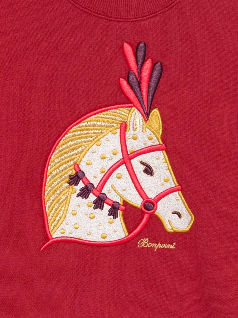 Felpa per bambina Bonpoint rossa con ricamo cavallo sul davanti - Rubino Kids