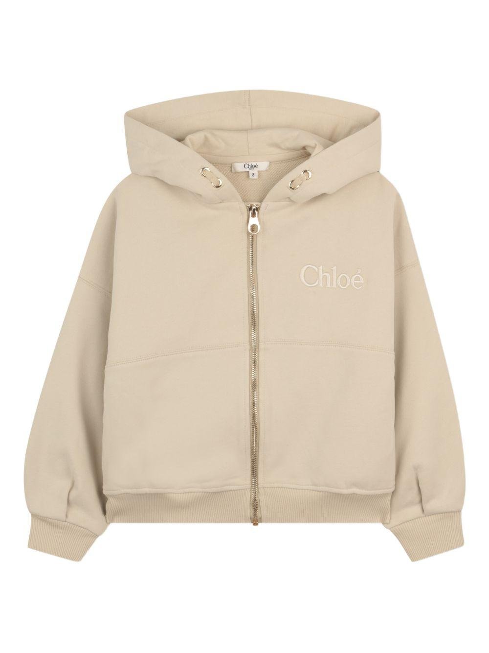 Felpa per bambina Chloé Kids beige con cappuccio - Rubino Kids
