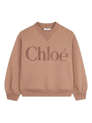 Felpa per bambina Chloé Kids beige con stampa logo