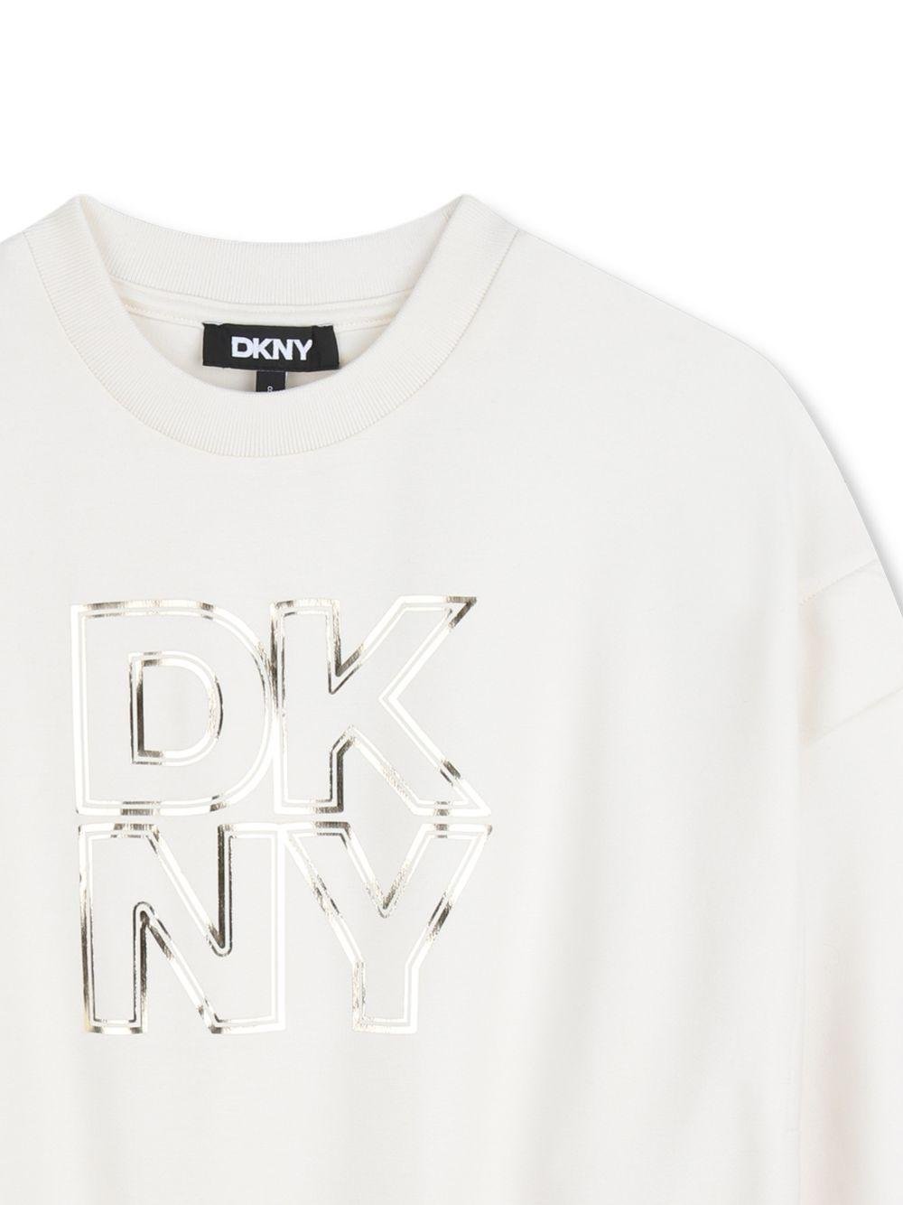 Felpa per bambina Dkny Kids bianca con stampa logo sul davanti - Rubino Kids