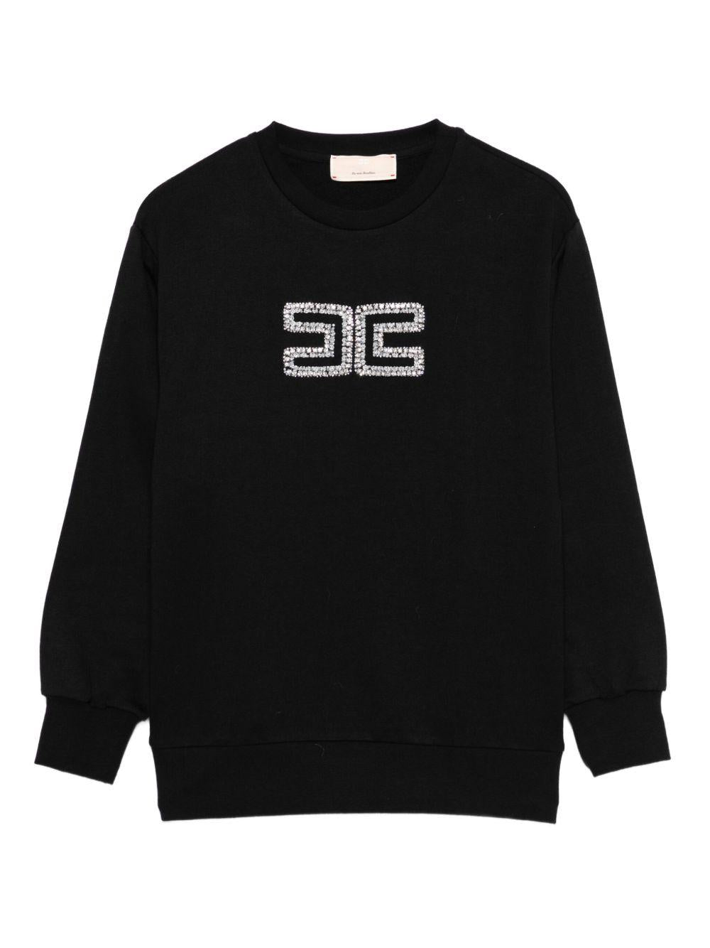 Felpa per bambina Elisabetta Franchi La Mia Bambina nero con cristalli e logo - Rubino Kids