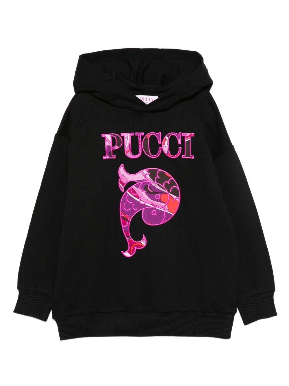 Felpa per bambina Emilio Pucci Junior nero con logo ricamato - Rubino Kids