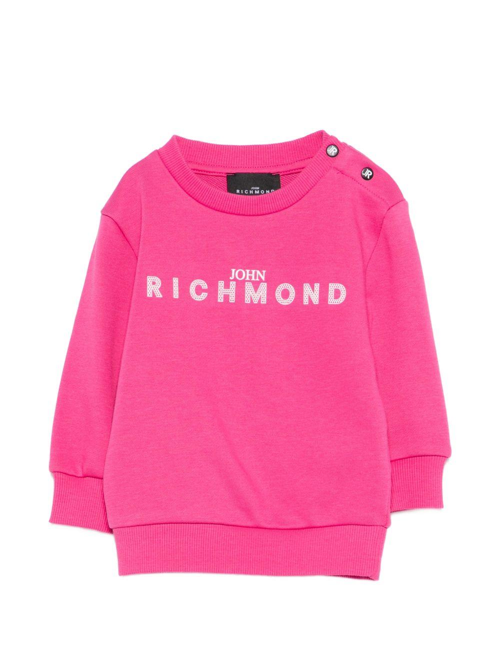 Felpa per bambina John Richmond Junior fucsia con logo sul davanti - Rubino Kids