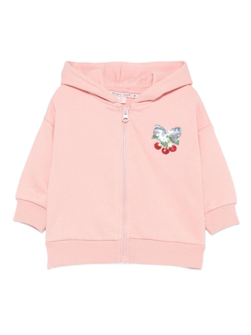 Felpa per bambina Konges Slojd rosa con cappuccio e decorazioni con paillettes - Rubino Kids