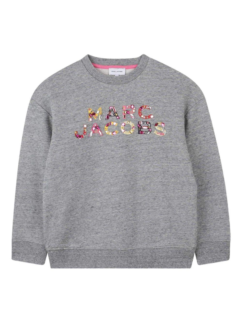 Felpa per bambina Marc Jacobs Kids grigia con logo e paillettes - Rubino Kids