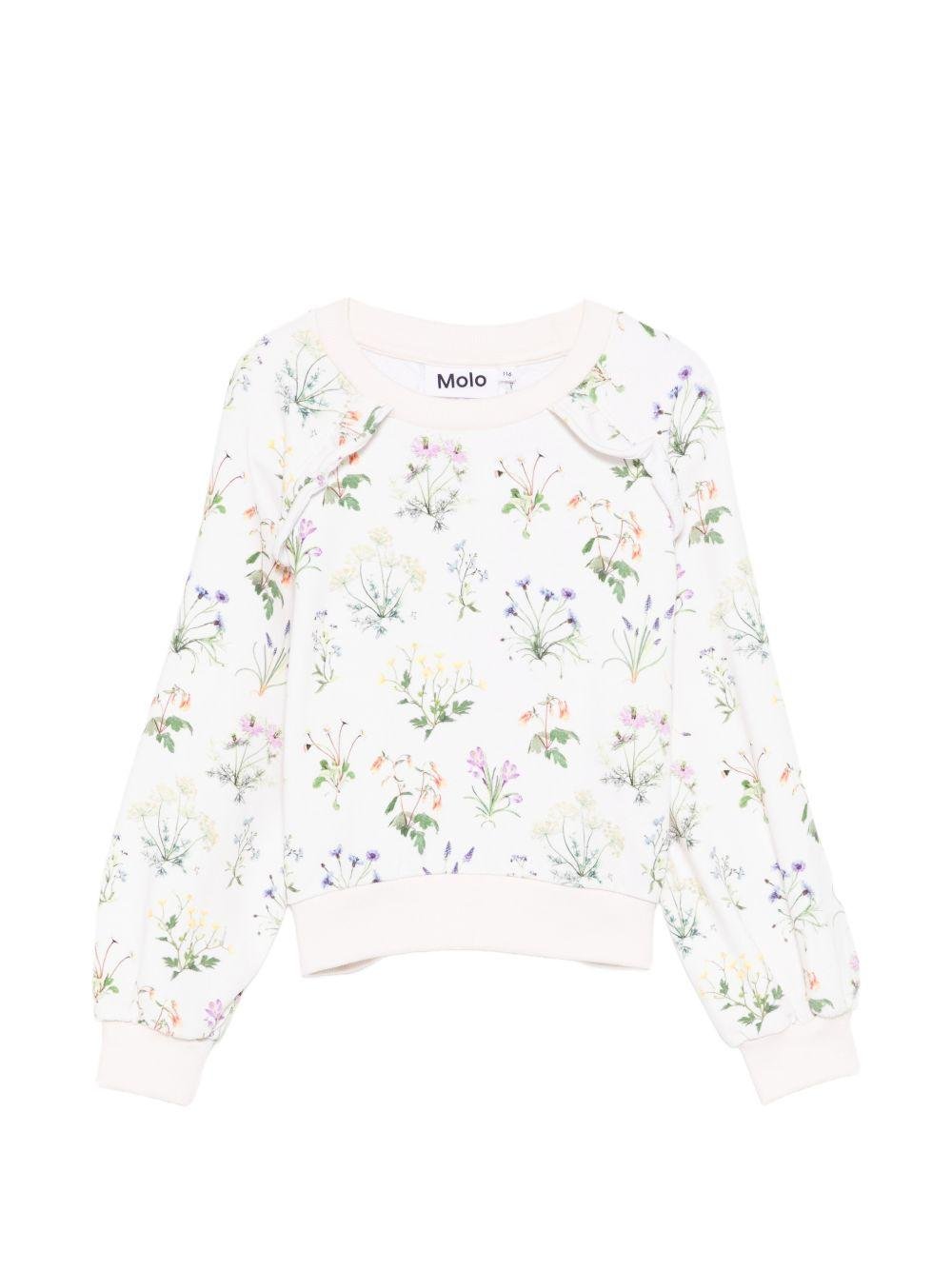 Felpa per bambina Molo bianca con stampa fiori all - over - Rubino Kids