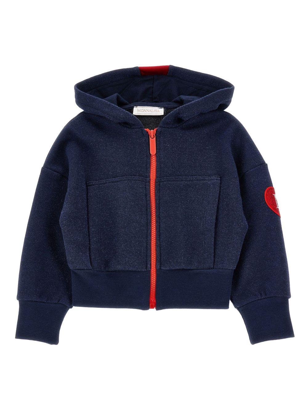 Felpa per bambina Monnalisa blu con logo e cappuccio - Rubino Kids