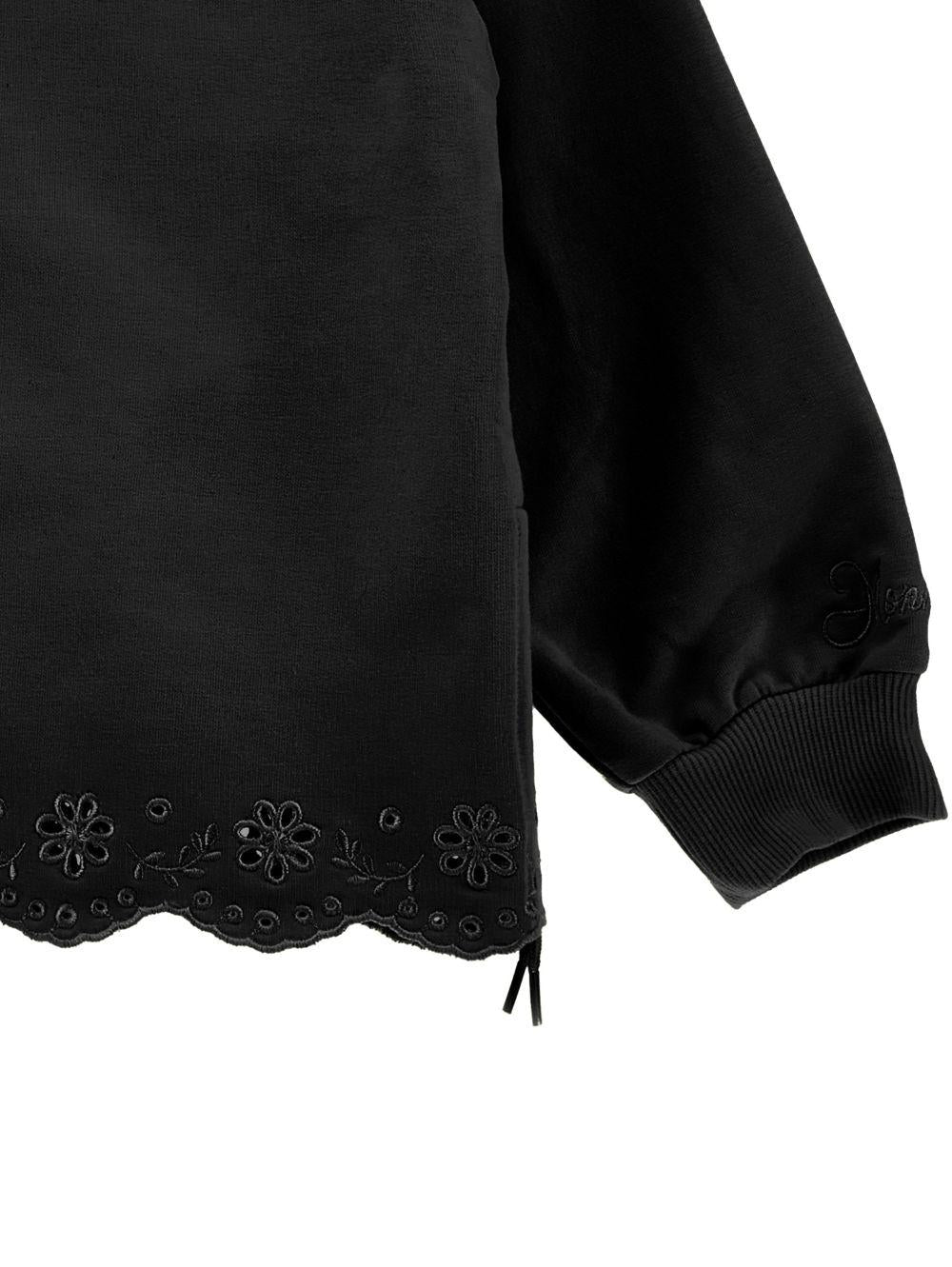 Felpa per bambina Monnalisa nera con ricamo a fiori - Rubino Kids