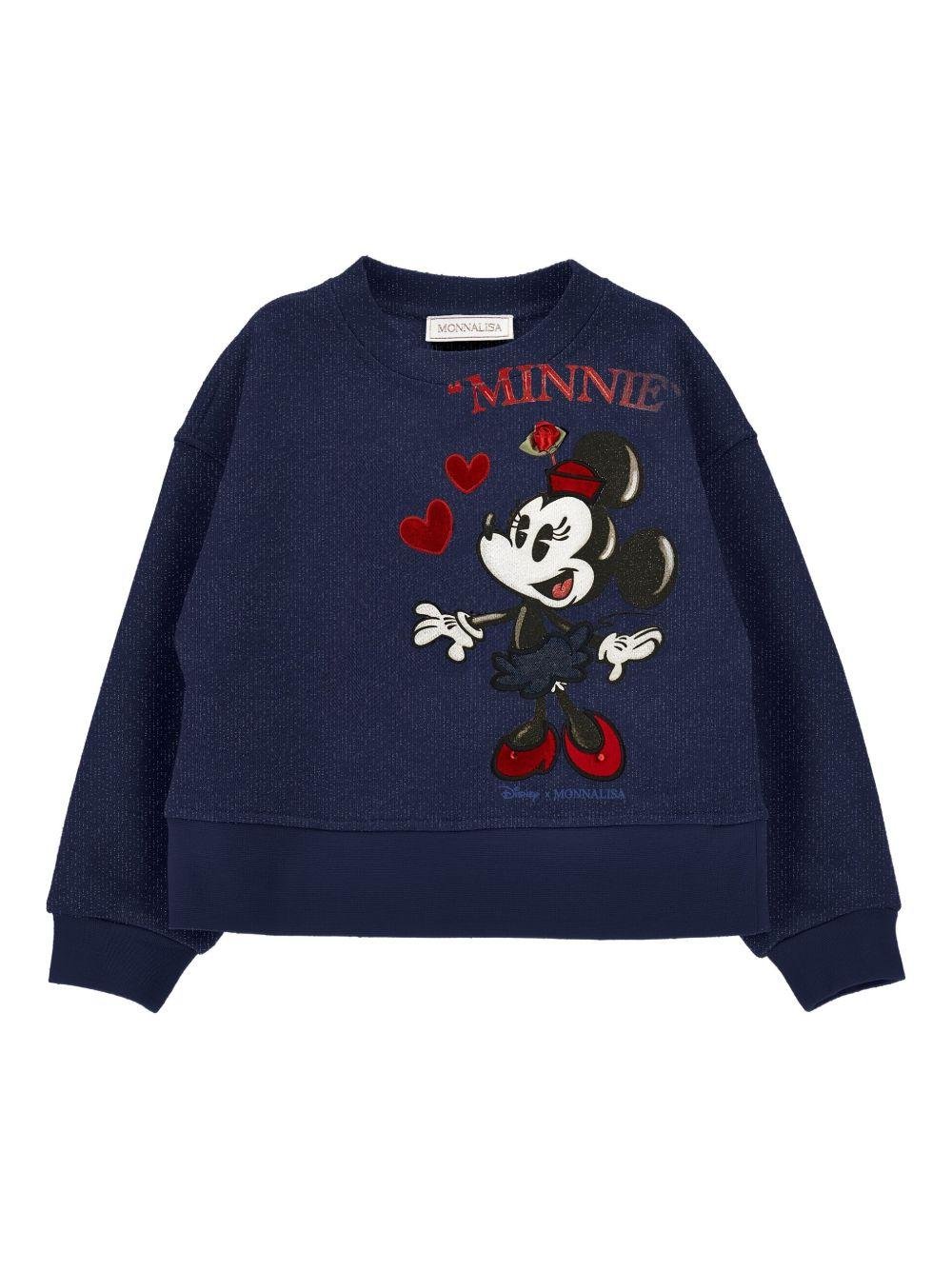 Felpa per bambina Monnalisa x Disney blu con ricamo Minnie Mouse - Rubino Kids