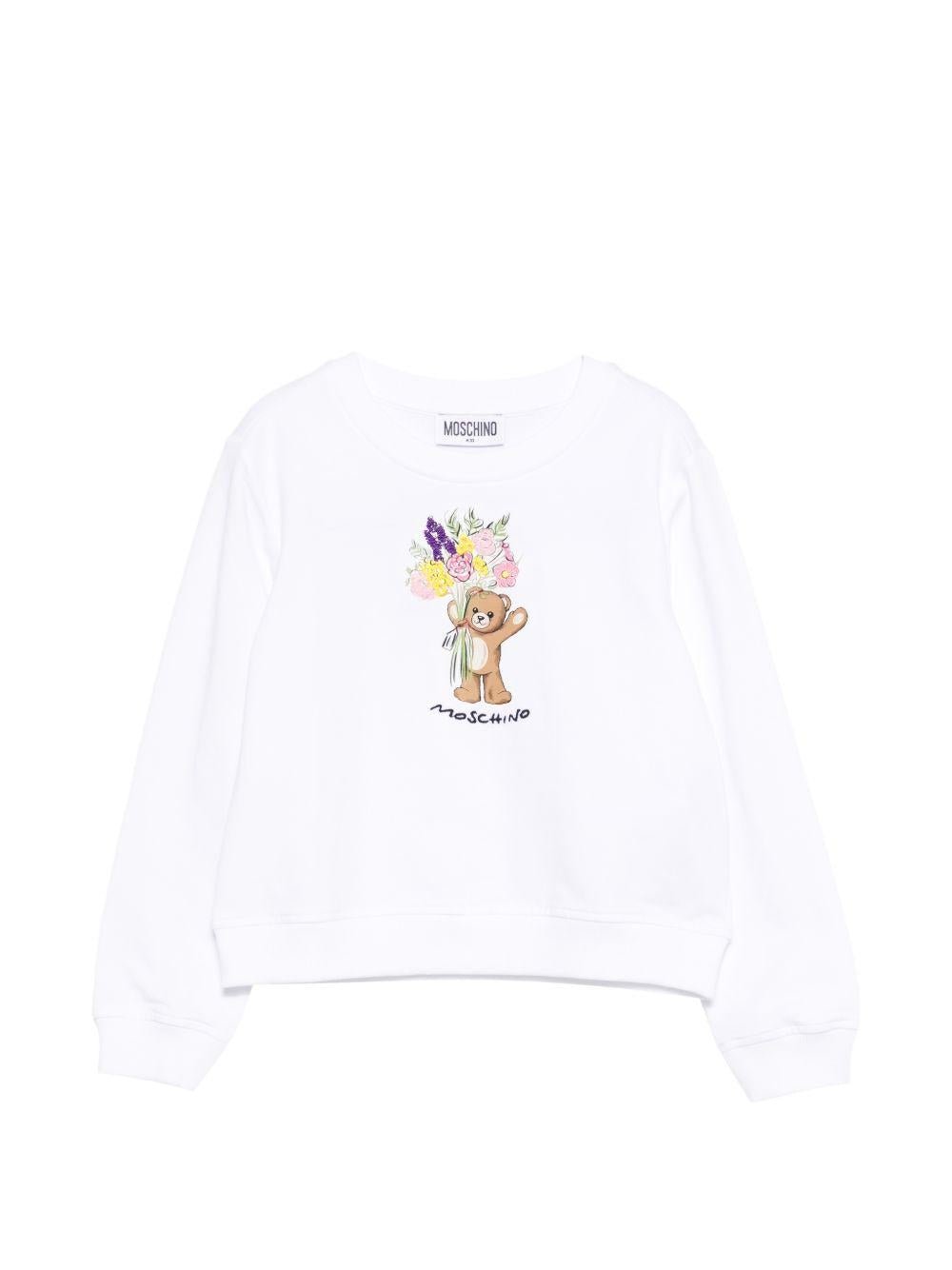 Felpa per bambina Moschino Kids bianca con stampa Teddy Bear - Rubino Kids