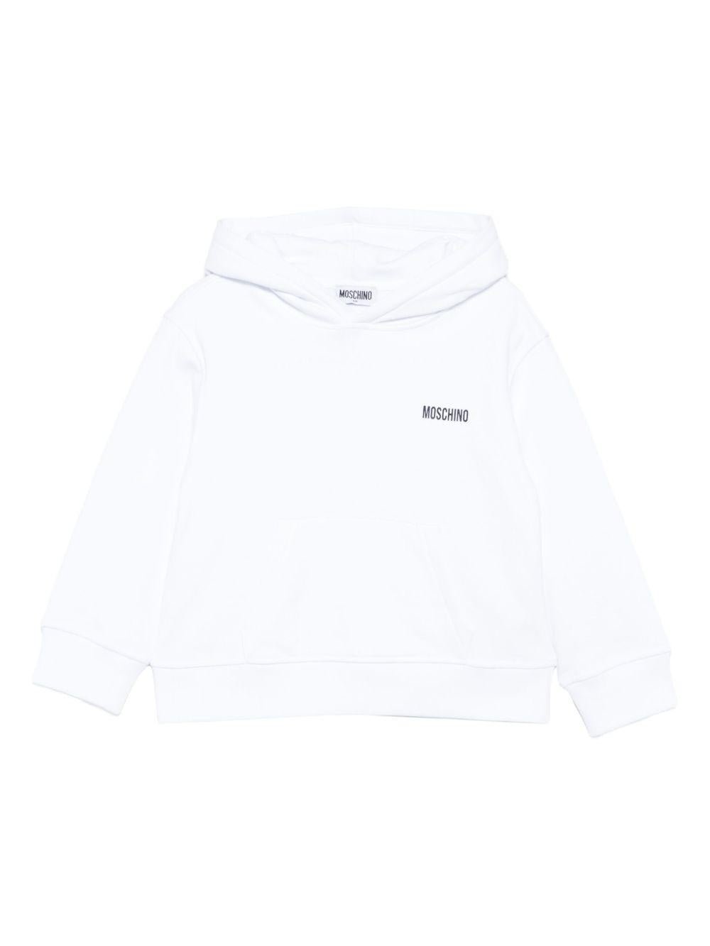 Felpa per bambina Moschino Kids bianco con cappuccio e strass con faccina sorridente - Rubino Kids