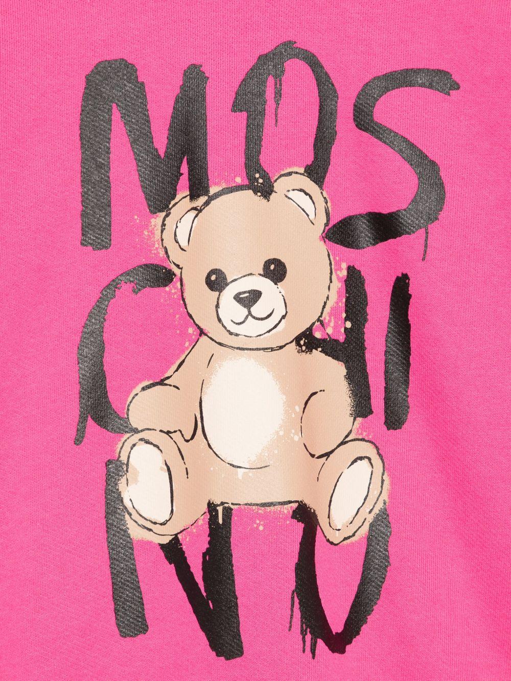 Felpa per bambina Moschino Kids fucsia con cappuccio e stampa Teddy Bear - Rubino Kids