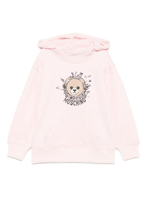 Felpa per bambina Moschino Kids rosa con stampa orsetto e note musicali