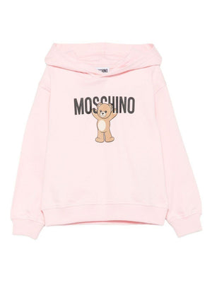 Felpa per bambina Moschino Kids rosa con stampa Teddy e cappuccio