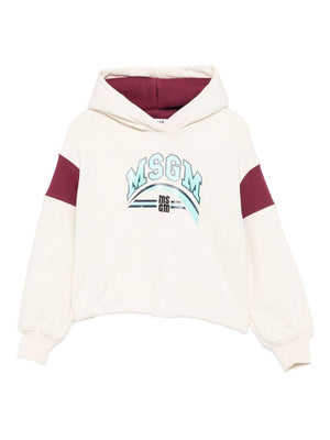 MSGM Kids white color-block hoodie for girls