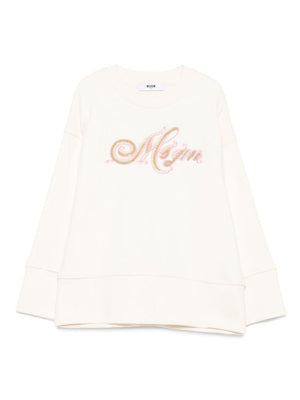 Felpa per bambina MSGM Kids bianco con logo sul davanti