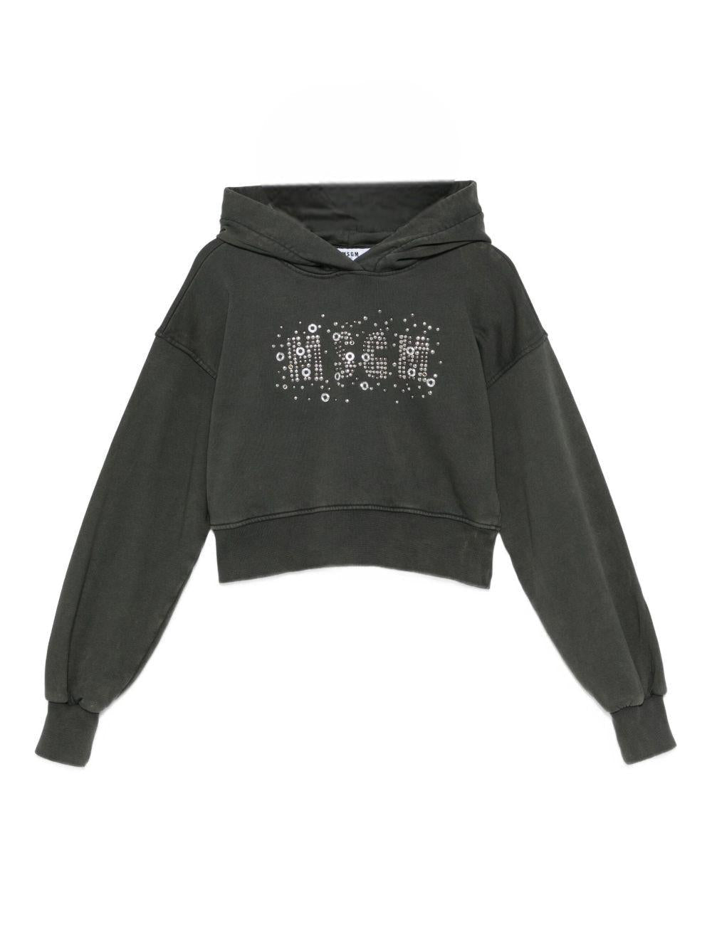 Felpa per bambina MSGM Kids grigia con decorazioni in cristallo - Rubino Kids