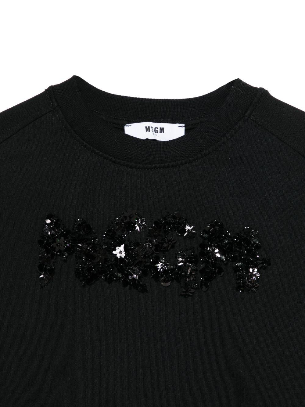 Felpa per bambina MSGM Kids nera con applicazione logo - Rubino Kids