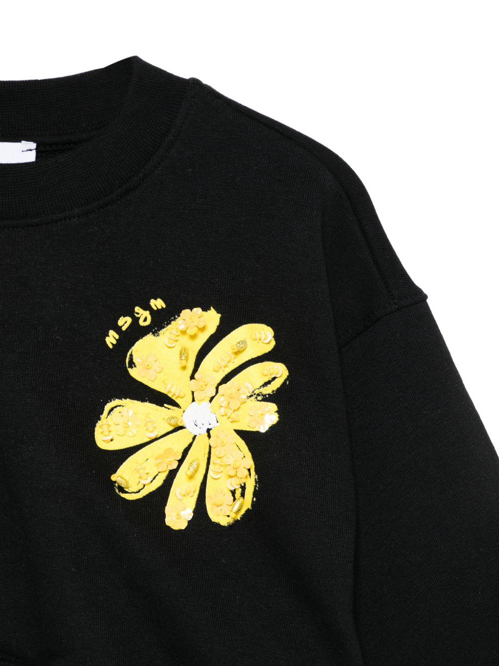 Felpa per bambina MSGM Kids nera con applicazione logo - Rubino Kids