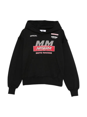 Felpa per bambina MSGM Kids nera impreziosita da cristalli