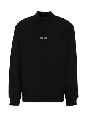 MSGM Kids black sweatshirt for girls with high neck