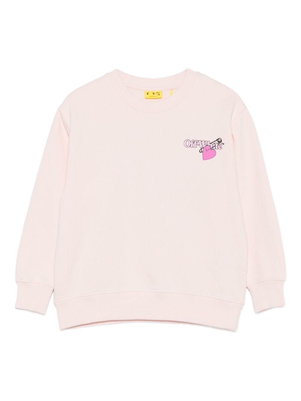 Felpa per bambina Off - White Kids rosa con grafica e orlo a coste - Rubino Kids