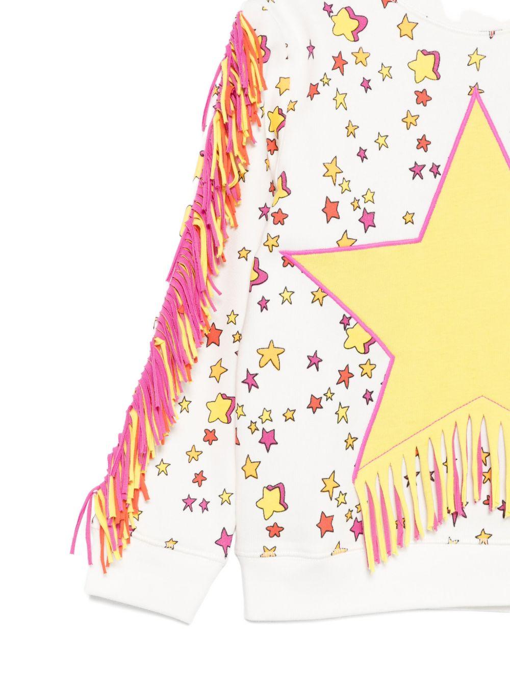 Felpa per bambina Stella McCartney Kids bianco con stampa stelle e frange - Rubino Kids