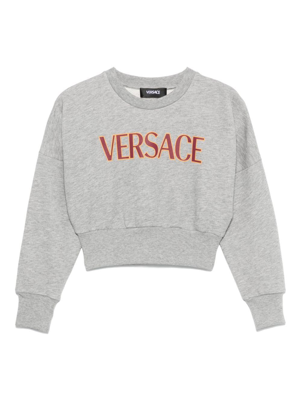 Felpa per bambina Versace Kids grigio con stampa logo sul davanti - Rubino Kids