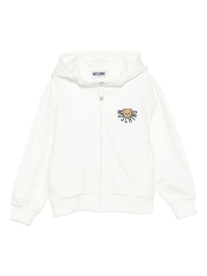 Felpa per bambini Moschino Kids bianco con chiusura con zip