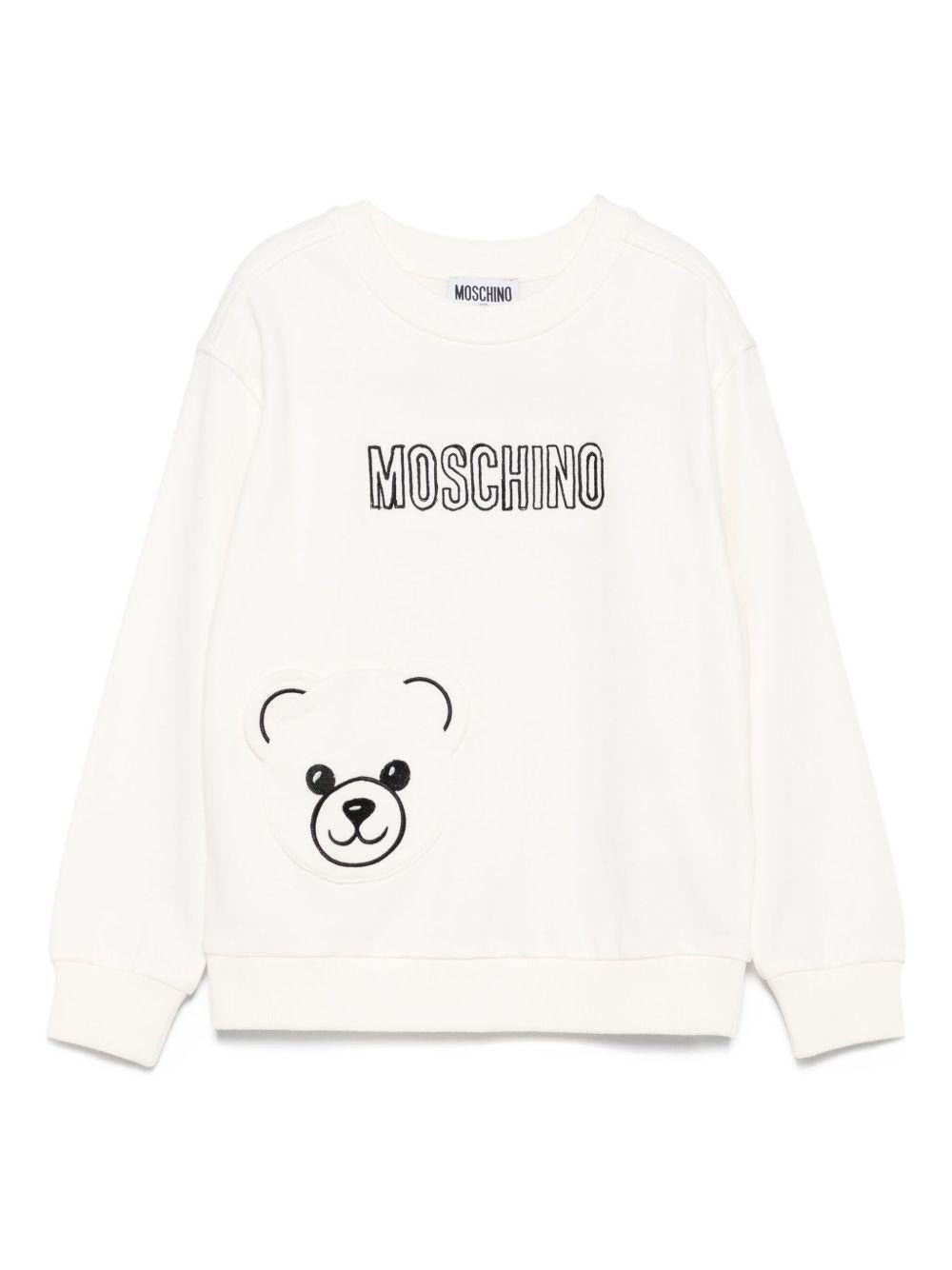 Felpa per bambini Moschino Kids bianco con ricamo a forma di orsacchiotto - Rubino Kids
