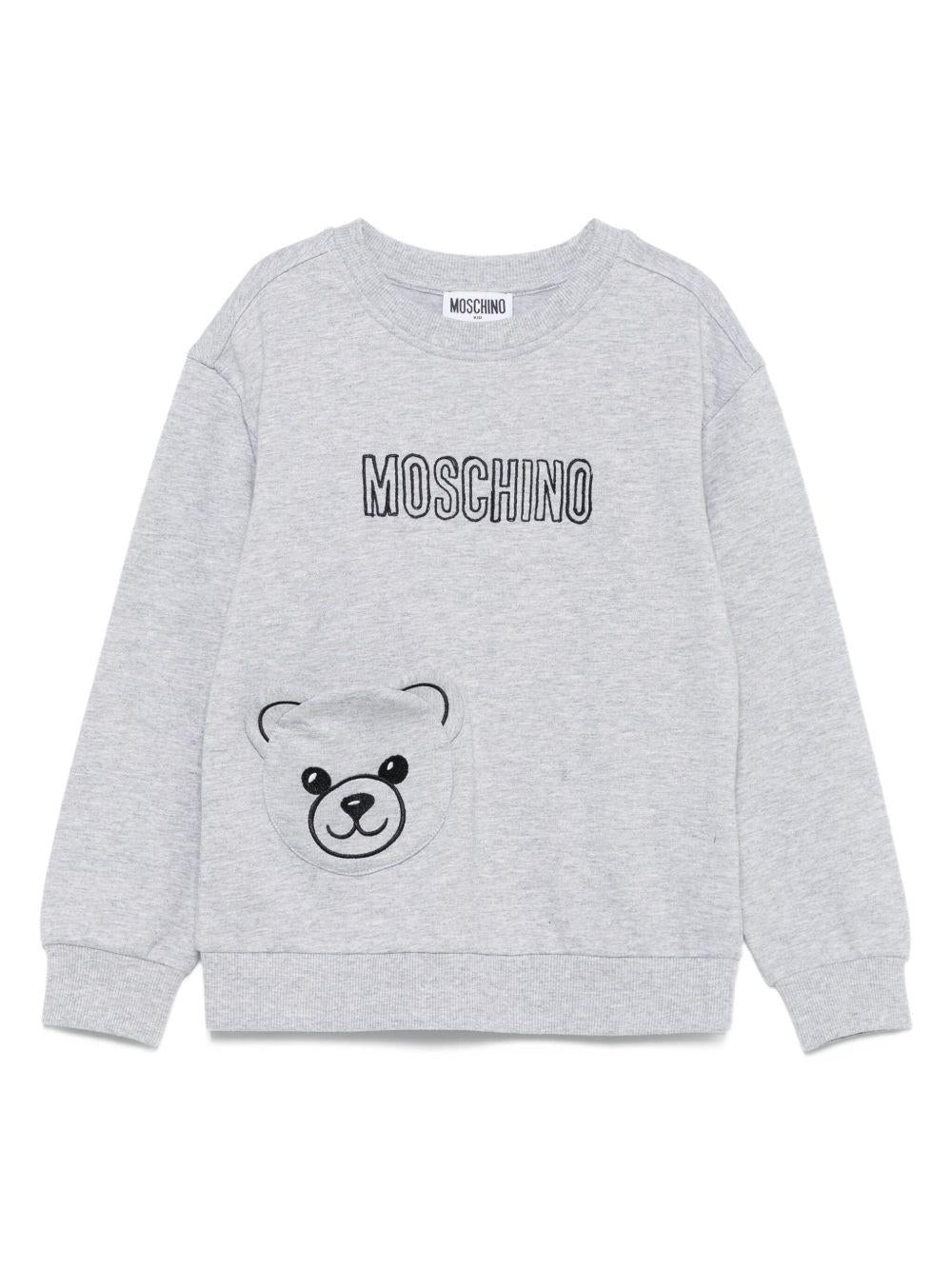 Felpa per bambini Moschino Kids grigio con ricamo a forma di orsacchiotto - Rubino Kids