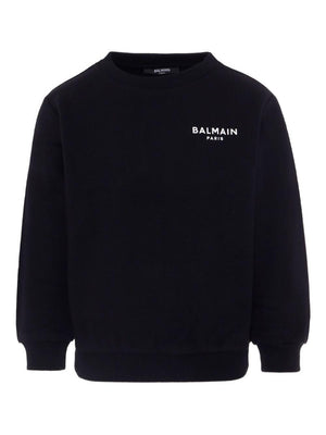 Felpa per bambino Balmain Kids nera con stampa logo sul petto