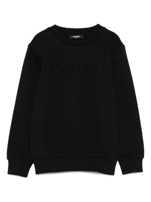 Felpa per bambino Balmain Kids nero con logo ricamato