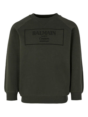 Felpa per bambino Balmain Kids verde con logo ricamato