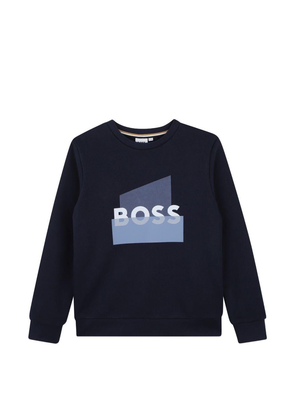 Felpa per bambino Boss Kids blu con stampa grafica - Rubino Kids